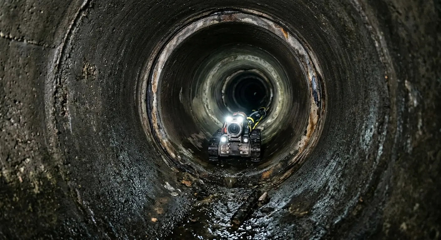 Robotic sewer camera inspecting pipe interior for Sewer Line Cleaning in Fountainebleau